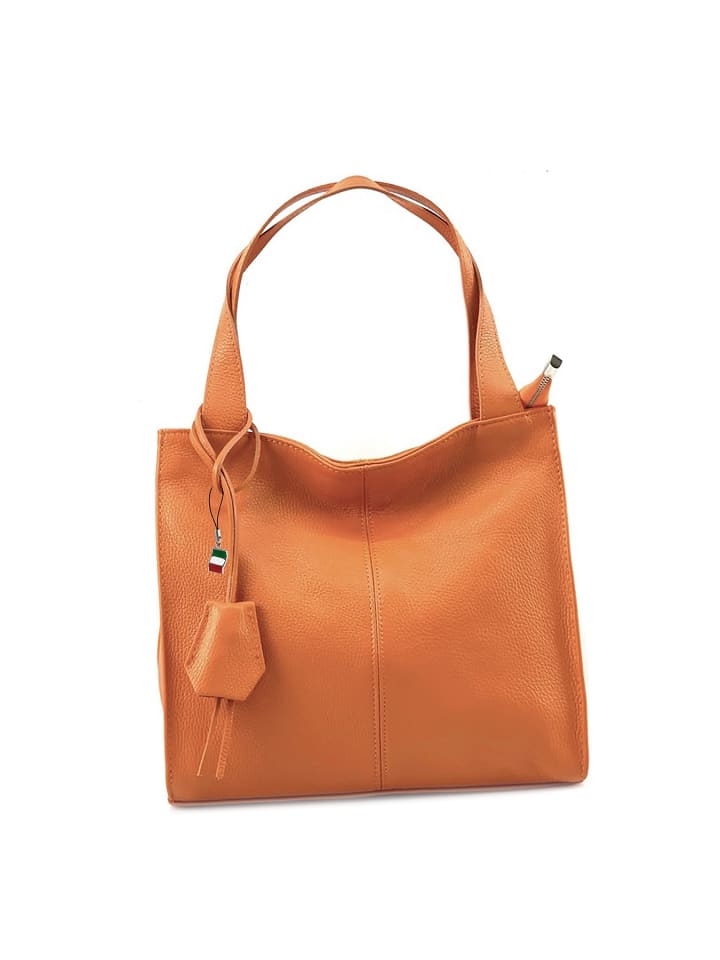 Leder Schultertasche, Shopper Florence Tasche orange ca. 33cm