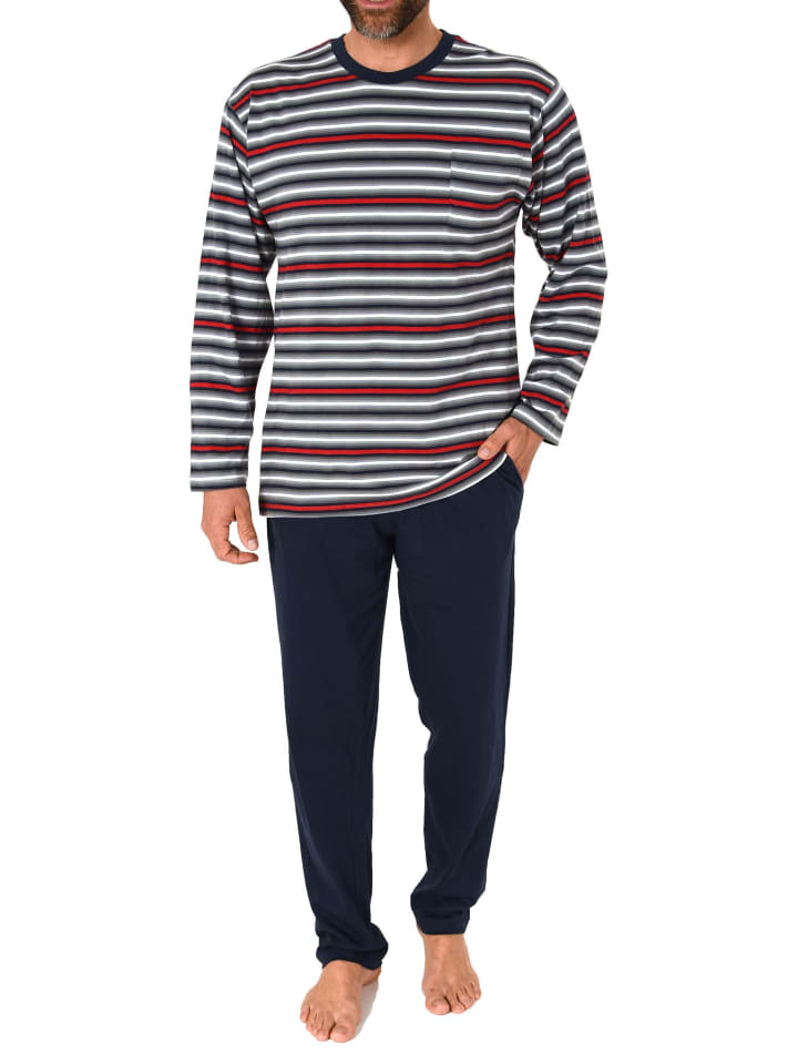 langarm Schlafanzug Pyjama Streifen - 71887 in rot