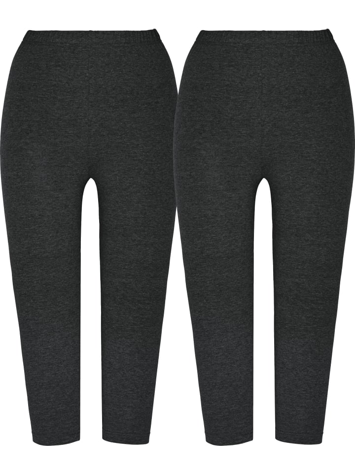 Single-Jersey Capri-Leggings im 2er-Pack in anthrazit meliert