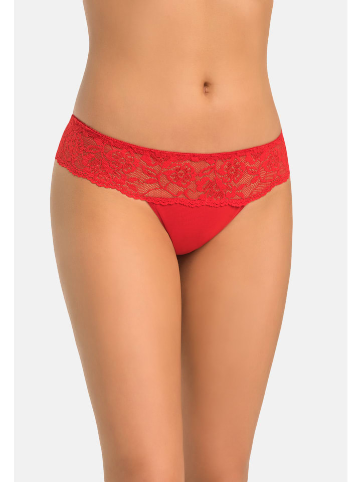 Damen Tanga mit floraler Spitze Comfo in rot