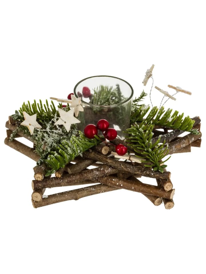 Weihnachtskranz mit Teelichthalter in Mehrfarben, 20 x 8 x 20 cm