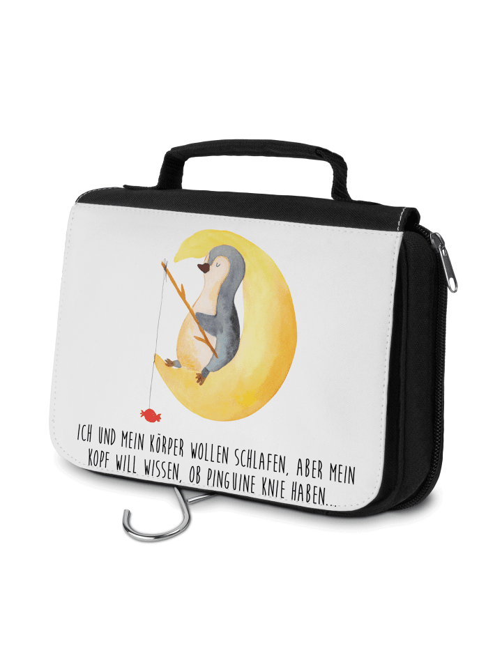 Kulturbeutel Pinguin Mond mit Spruch in Weiß