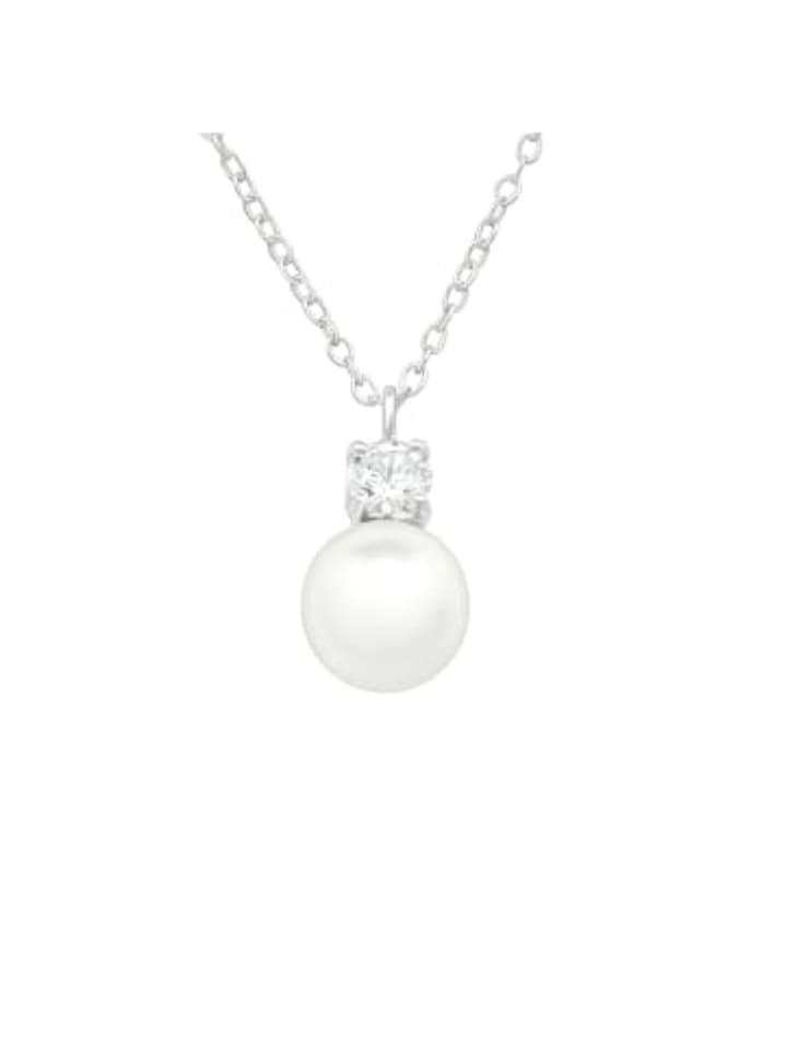 Kette mit Anhänger PERLE MIT ZIRKONIA in 925 Sterling Silber, 2-tlg. in silber