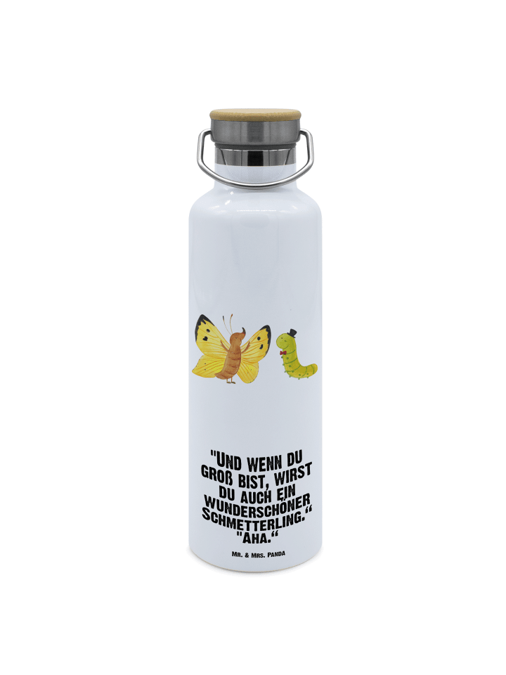 Trinkflasche Raupe Schmetterling mit Spruch in Weiß