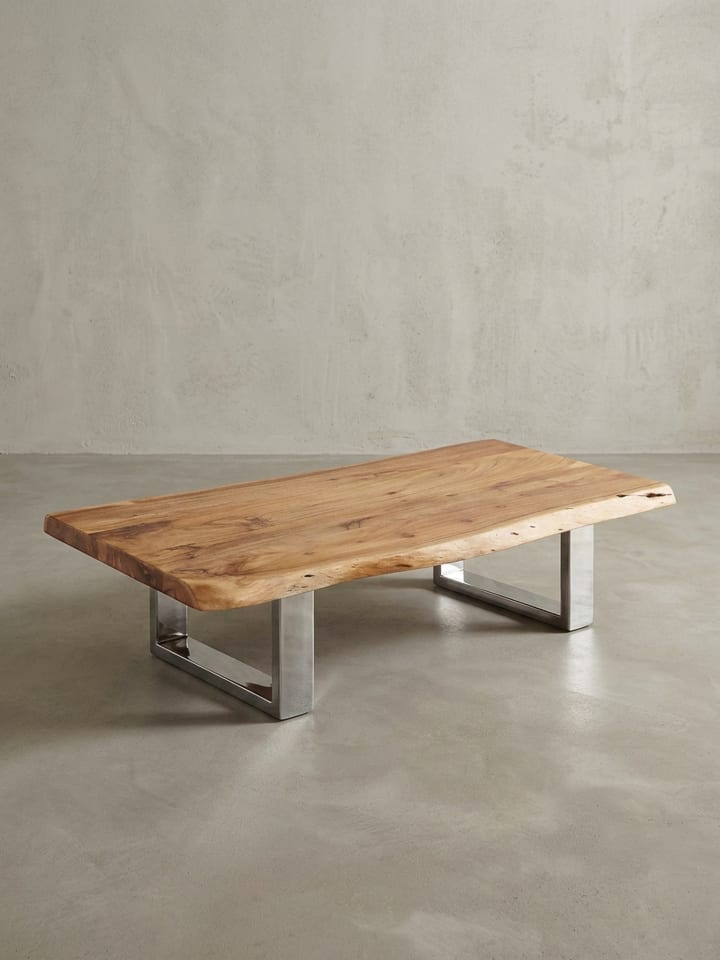 Couchtisch 115 x 25 x 58 cm Massiv Holz Metallgestell groß,