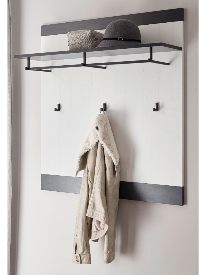 Garderobenpaneel weiß Pinie, anthrazit Landhaus, Wandgarderobe 92 x 100 cm