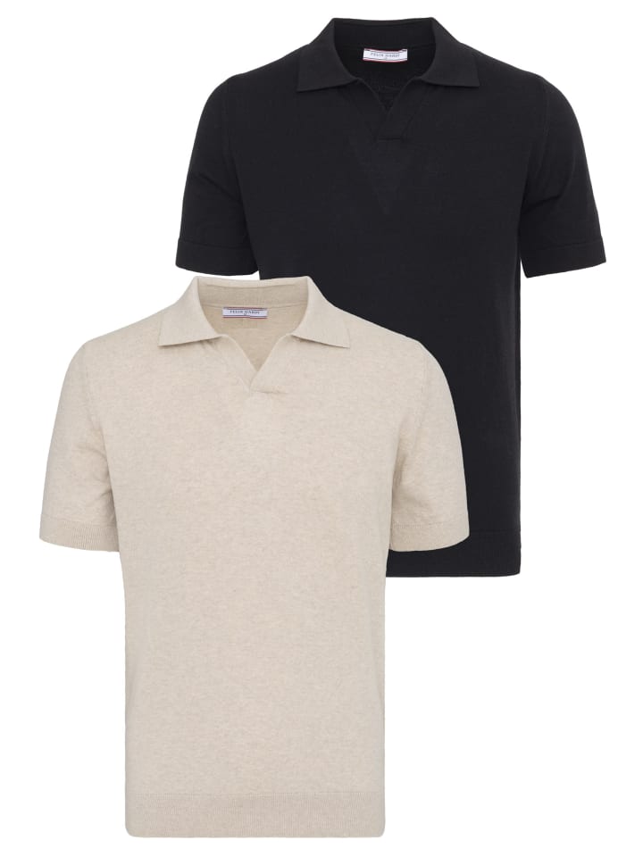 Polo Shirt Kurzarm in Beige-Schwarz