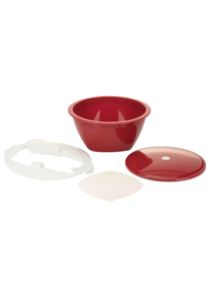 Multimaker - getönt: Schüssel mit Frischhaltedeckel, Sieb & Multiplate in rot
