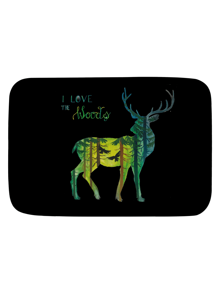 Badteppich Hirsch I love the woods mit Spruch in Bunt