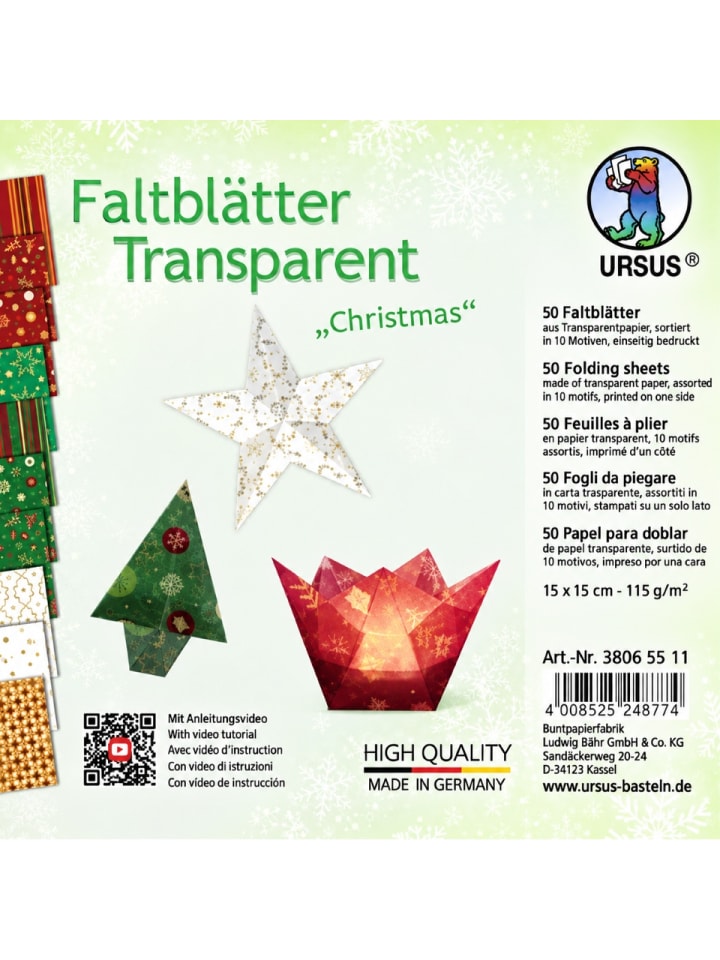 Faltblätter Transparent Christmas, 50 Blatt - ab 3 Jahren