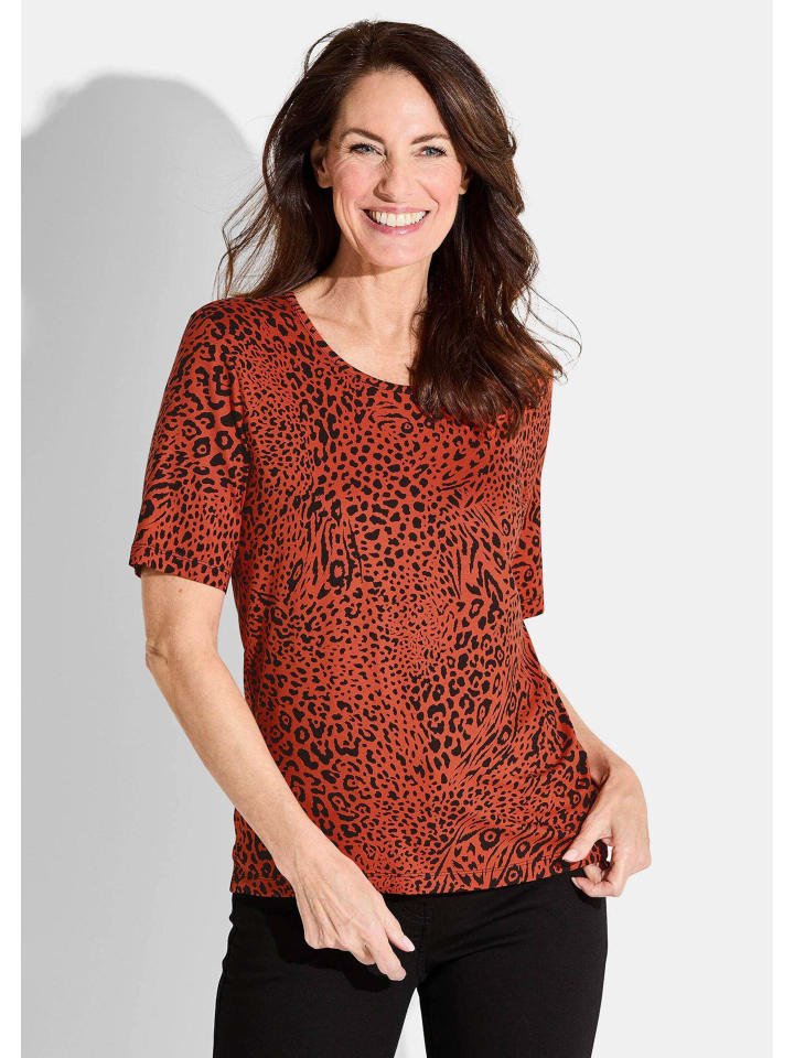 Shirt in orange / schwarz / gemustert