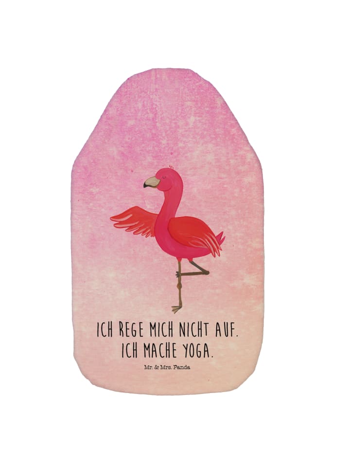 Wärmflasche Flamingo Yoga mit Spruch in Aquarell Pink