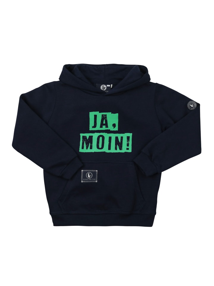 Kinder Kapuzenpullover "Ja Moin" in navy-neongreen