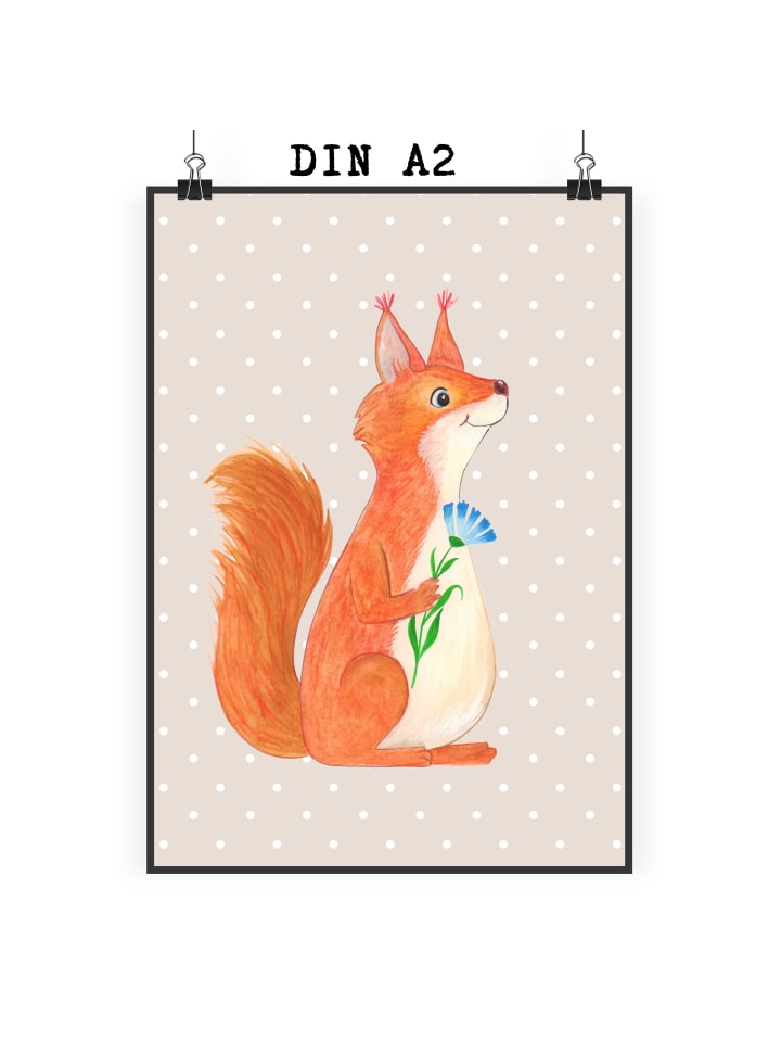 Plakat Eichhörnchen Blume ohne Spruch in Beige Pastell