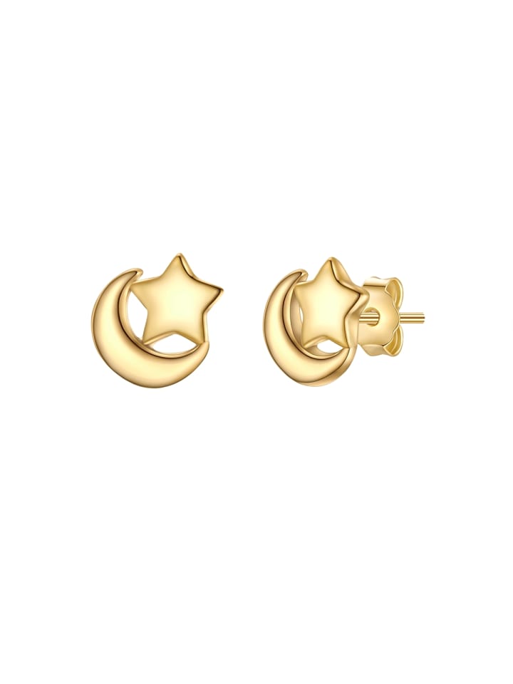 Ohrstecker Mond/Stern aus Sterling Silber in gelbgold