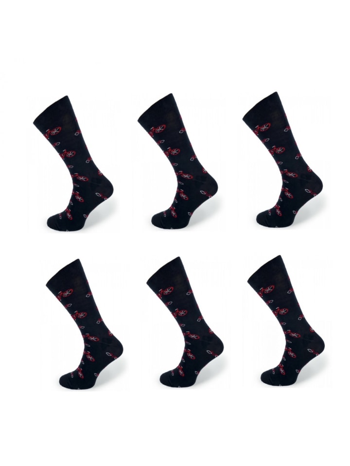 (6 Paar) Socken in Schwarz Männer Fahrradmuster Herrensocken in Schwarz