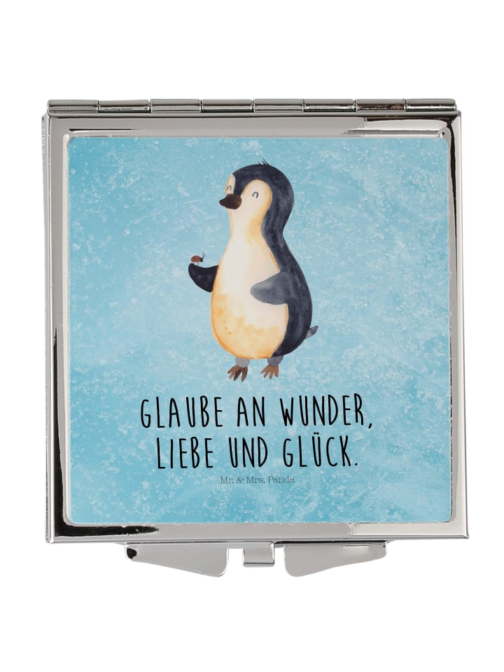 Frauenspiegel Pinguin Marienkäfer mit Spruch in Eisblau