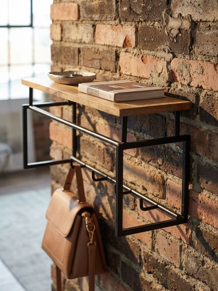 Design Wandgarderobe Massivholz Metall 71x29x20 cm