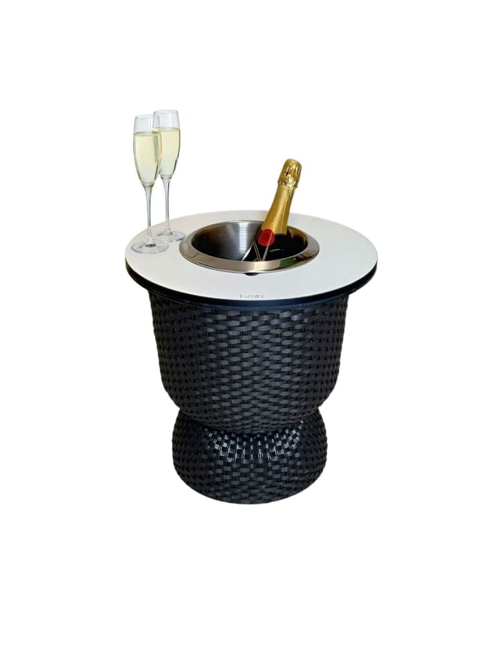 3-in-1 Loungetisch mit Edelstahl-Kühler Paris in Schwarz/Champagner 43 cm