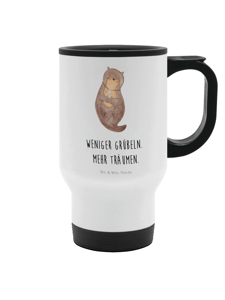 Thermobecher Otter Muschel mit Spruch in Weiß