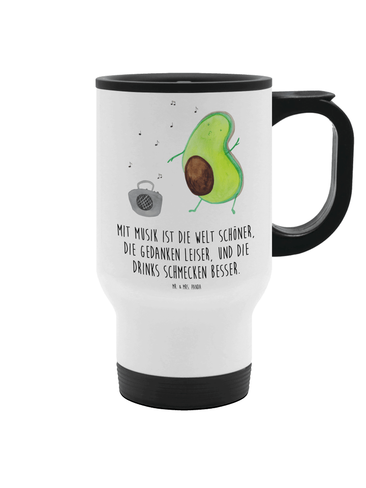 Kaffeebecher Avocado Tanzen mit Spruch in Weiß