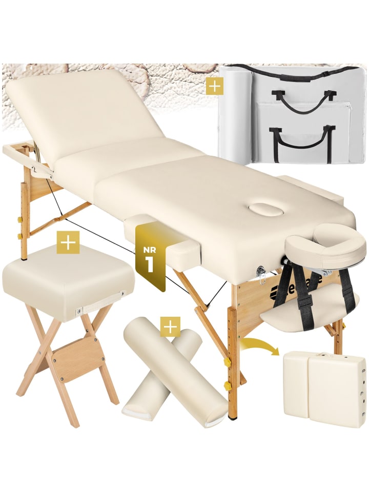 3 Zonen Massagetisch mit 10 cm Polsterung, klappbar, Zubehörset