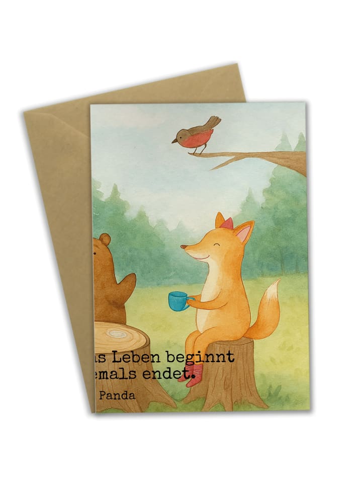 Grußkarte Waldtiere Picknick Design mit Spruch in Weiß