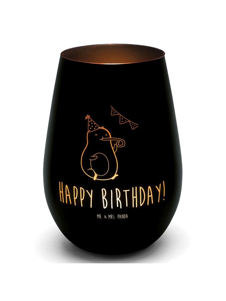 Windlicht Gold Avocado Geburtstag mit Spruch in Schwarz