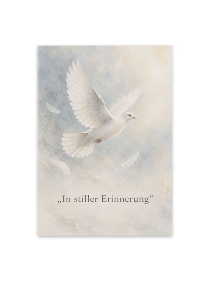 Trauerkarte Taube tröstlich Design mit Spruch in Weiß