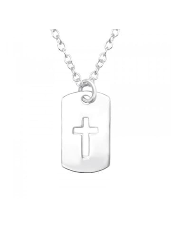 Kette mit Anhänger PLÄTTCHEN KREUZ in 925 Sterling Silber, 2-tlg. in silber