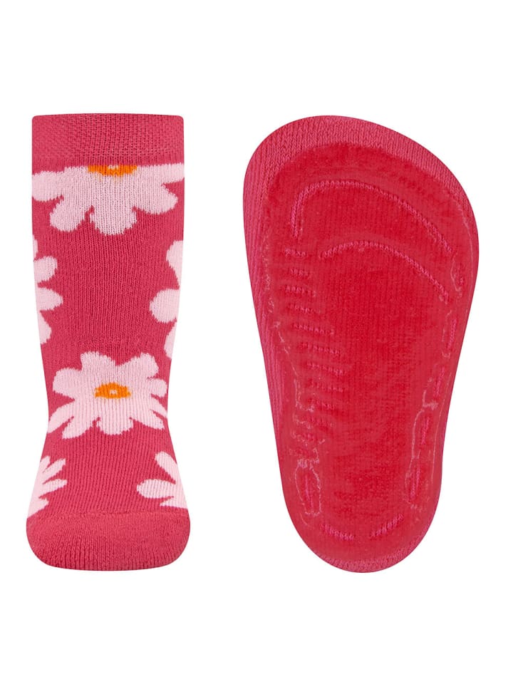 Stoppersocken Blumen in magenta