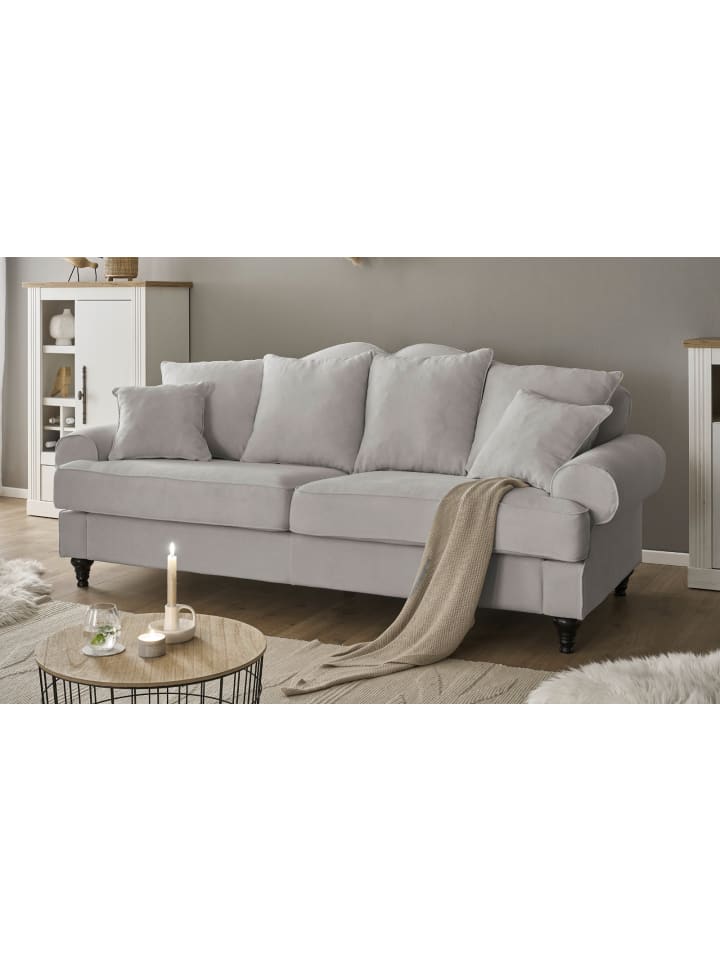 Sofa hellgrau Landhaus, Couch 3,5-Sitzer 230 cm