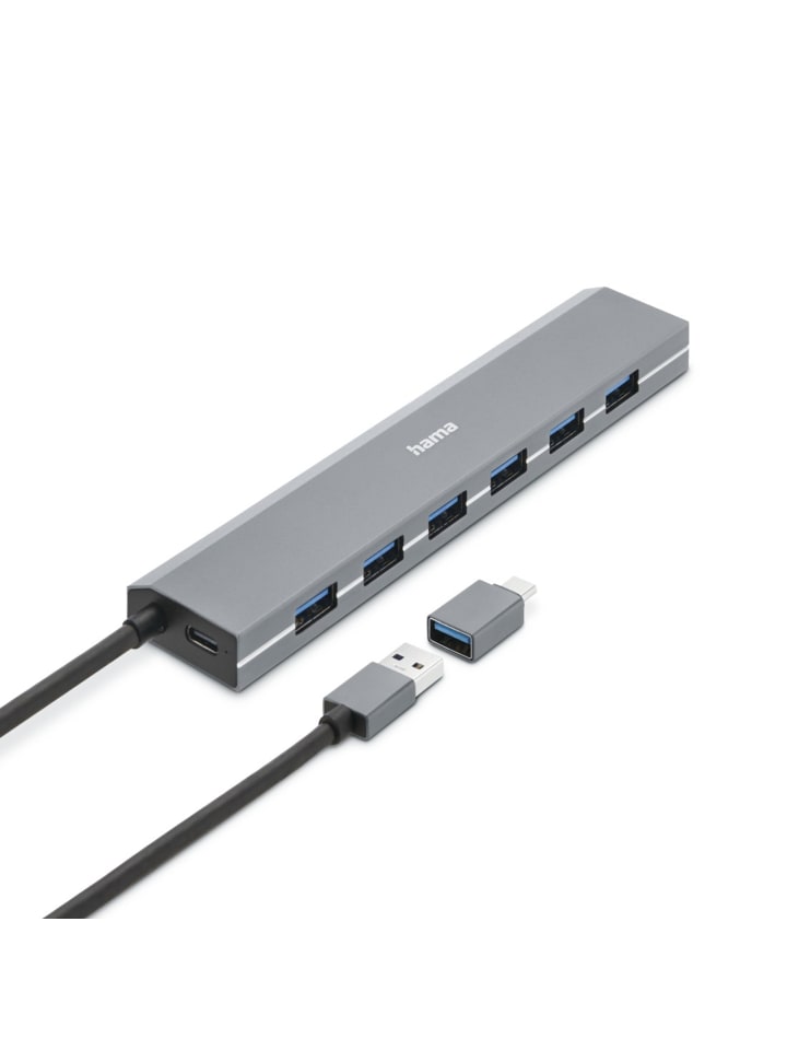 USB-Hub 7 Ports, inkl. USB-C-Adapter u. Netzteil