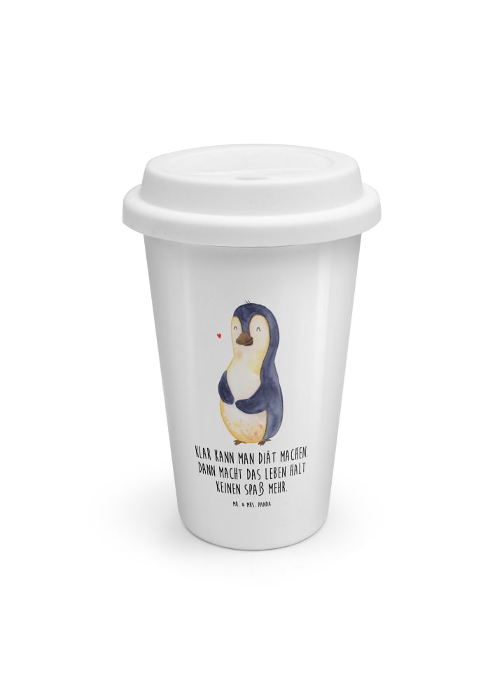 To Go Becher Pinguin Diät mit Spruch in Weiß