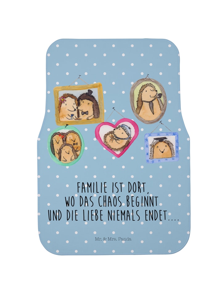 Auto Teppich Igel Familie mit Spruch in Blau Pastell