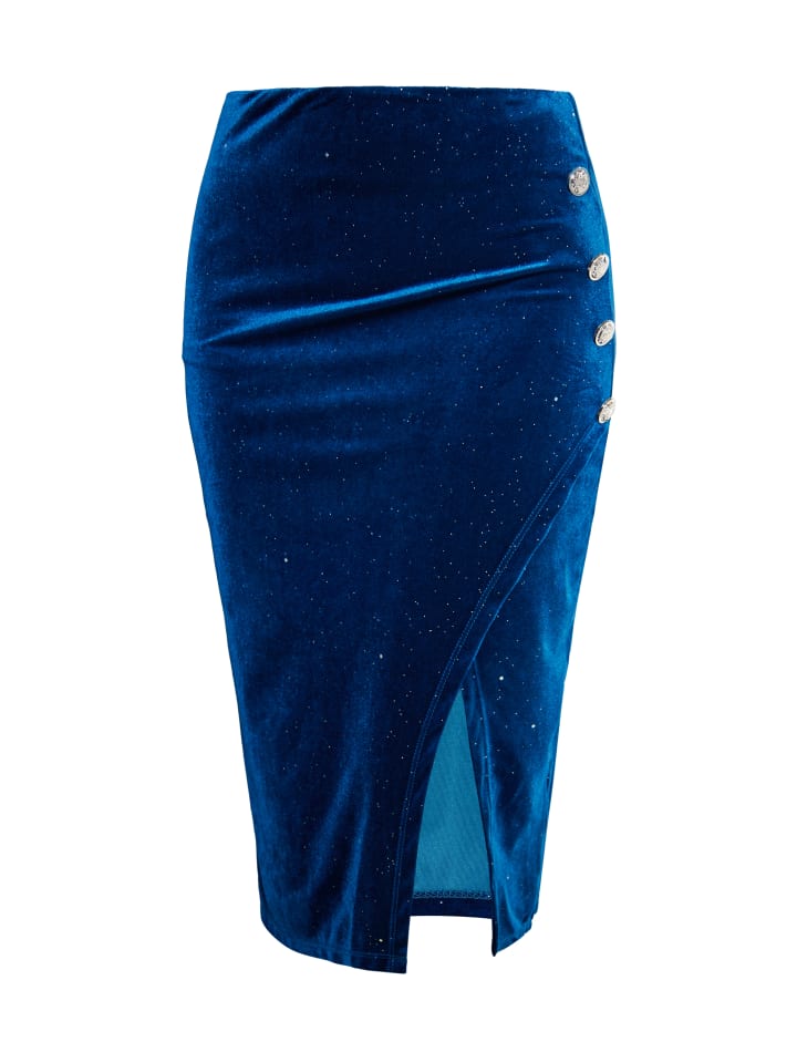 Damen Samtrock Mit Glitzer in Smaragd Blau
