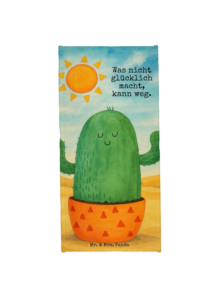 Handtuch Kaktus Sonne Design mit Spruch in Kaktus Grün
