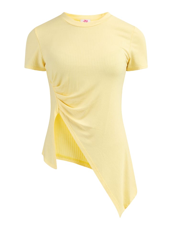 Damen Jersey-Shirt Aus Rippstrick in Hellgelb
