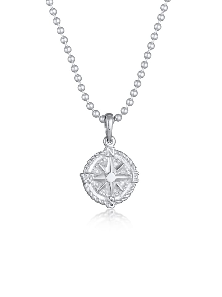 Halskette 925 Sterling Silber Kompass, Kugel in Silber