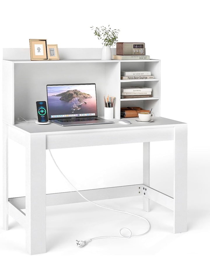 Schreibtisch mit Ladestation 108 x 60 x 125 cm in Weiß