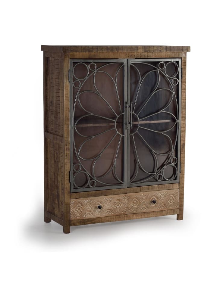 Vitrine aus gealtertem braunem Mangoholz in Brown
