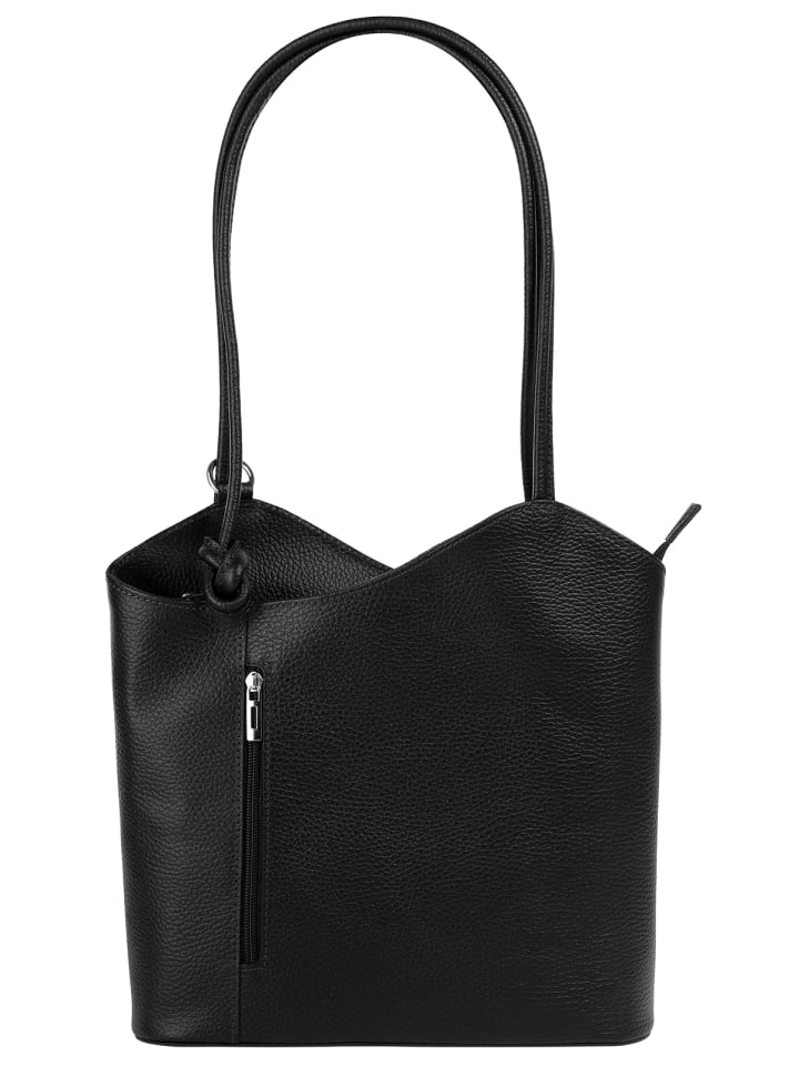 Shopper Rucksack Kombination echt Leder in schwarz
