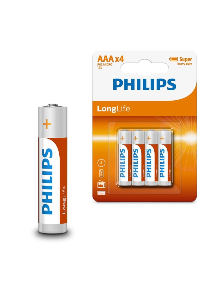 Philips Zink-Batterie AAA LR03 Longlife 4 Stück Phil-R03L4B/10