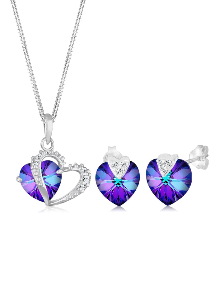 Schmuckset 925 Sterling Silber Herz in Violett