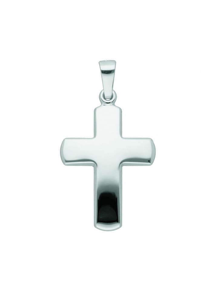 Damen & Herren 585 Weißgold Kreuz Anhänger in silber
