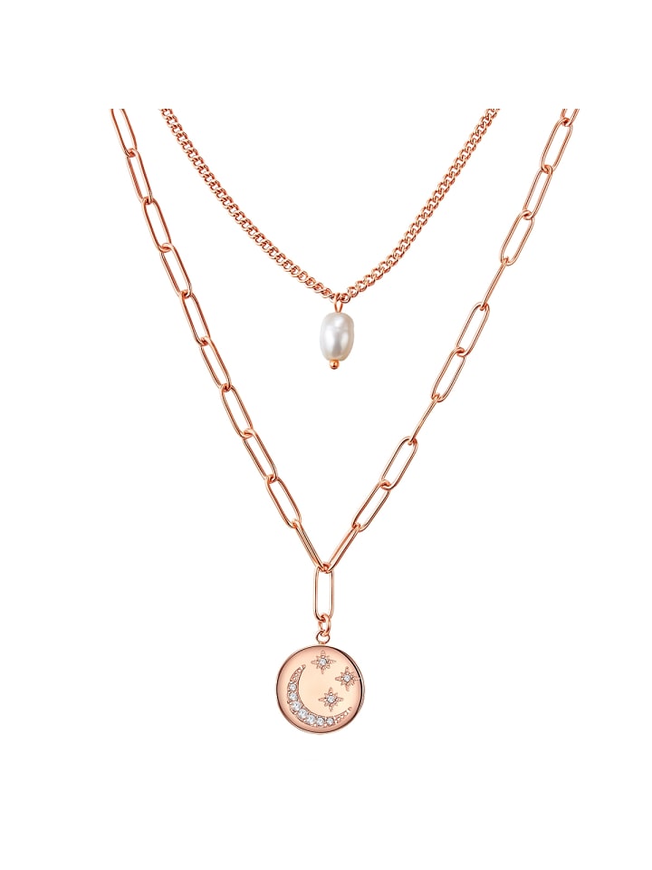 Halskette aus Edelstahl mit Preciosa und Süßwasser-Zuchtperle in roségold