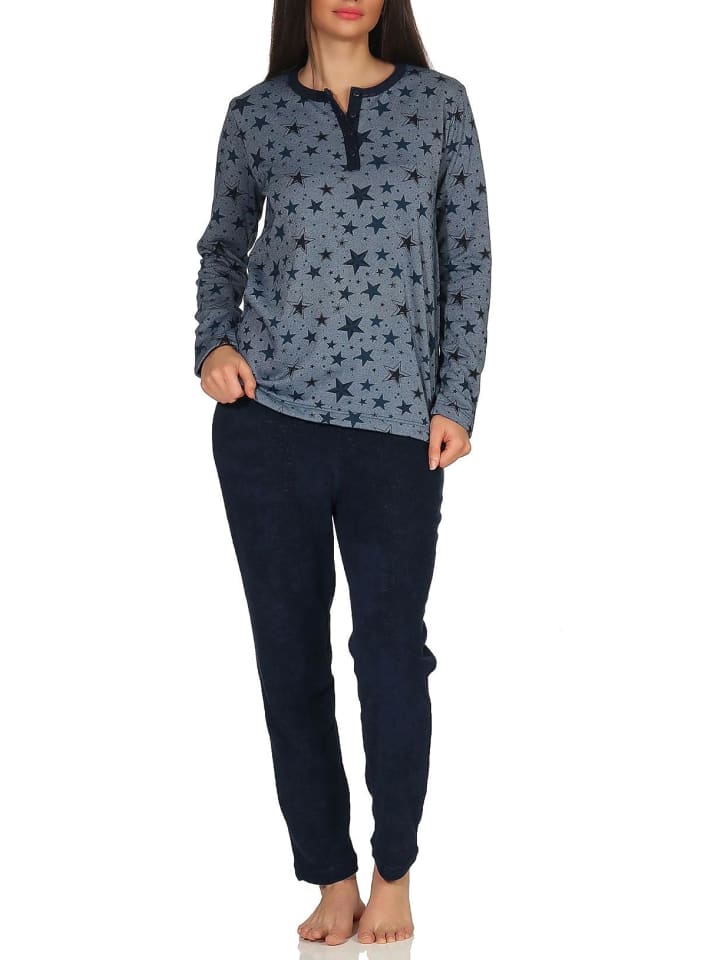 Frottee Pyjama Schlafanzug Sterne - 48786 in marine