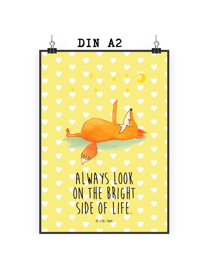 Poster Fuchs Sterne mit Spruch in Gelb Pastell