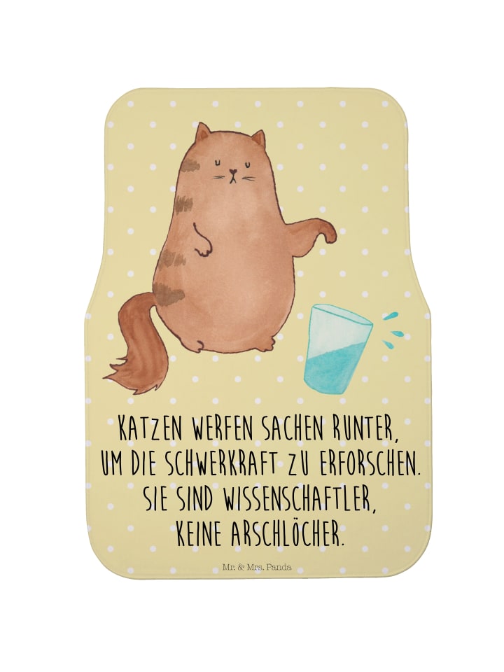 Fußmatte Auto Katze Wasserglas mit Spruch in Gelb Pastell
