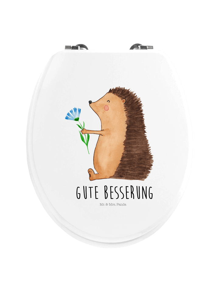 Toilettenbrille Igel Blumen mit Spruch in Weiß